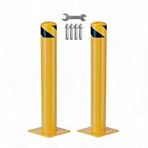 Safety Bollard,4 Packs 36 Inch Height Bollard Post, 4.5 Inch Diameter, Yellow Safety Steel Bollard Post with Anchor Bolts for Traffic Control, Driveway Barrier, Parking Pole - size: 36inch