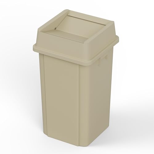 19 Gallon Beige Square Commercial Trash | Garbage Can with Lid - Office, Outdoor, Restaurant, School, Kitchen