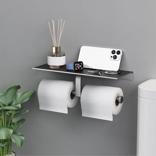 Danpoo Grey Toilet Paper Holder with Shelf, Double Roll Commercial Toilet Paper Dispenser - color: Grey
