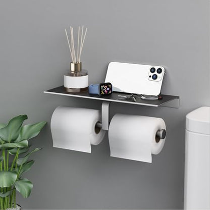 Danpoo Grey Toilet Paper Holder with Shelf, Double Roll Commercial Toilet Paper Dispenser - color: Grey