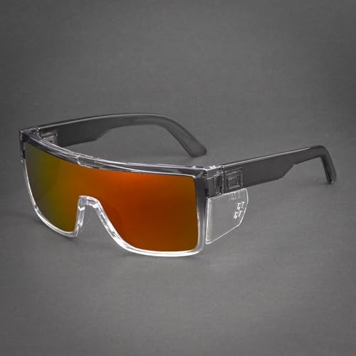 Polarized Safety Sunglasses, UV400 Protection, ANSI Z87.1 Wraparound Protective Eyewear - color: Grey Red Mirror
