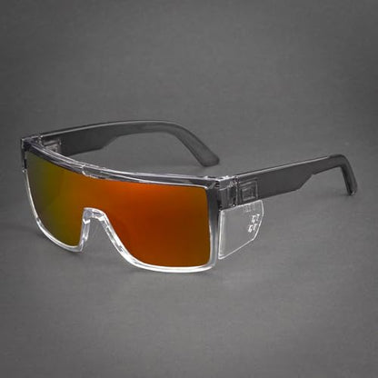 Polarized Safety Sunglasses, UV400 Protection, ANSI Z87.1 Wraparound Protective Eyewear - color: Grey Red Mirror