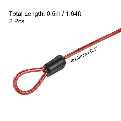 PATIKIL Security Steel Cable 2.5mm x 0.5m/1.64ft Red 2pcs - color: Red, size: 2.5mmx0.5m