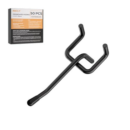INCLY 50 Pack Black Pegboard Hooks, 2 Inch Peg Board Hooks Accessories - color: Black, size: 2 Inch