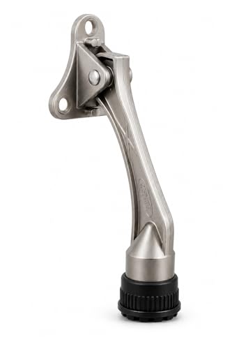 HOME&I 4" Kick Down Door Stopper, Zinc Alloy Door Stop with Leaf Spring & Non-Slip Saw-Tooth Rubber Foot, Screw Mount Door Holder for Wood, Tile, Carpet & Concrete Floors - color: Satin Nickel, size: 4 Inch x 1 Pack