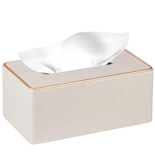 Linen Tissue Box Cover Rectangle,Aesthetic Facial Tissue Cube Box Holder - color: X-beige Linen Texture