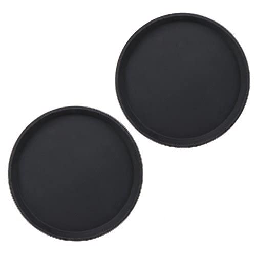 TrueCraftware- 16" Round Non-Slip Serving Trays Black Set of 2- Restaurant Serving Tray Rubber Lined Tray Coffee Appetizer Breakfast Perfect for Kitchen Café and Restaurants - color: Set of 2, size: 16 Inch