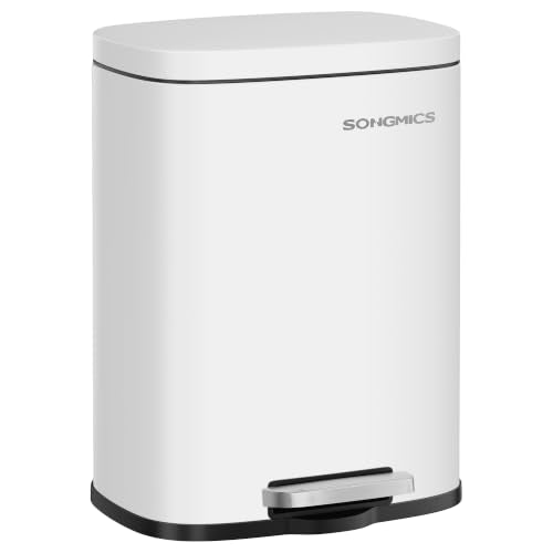 SONGMICS 3.2 Gallon (12 L) Trash Can, Stainless Steel, Step-On Pedal - color: White, size: 3.2 Gal.