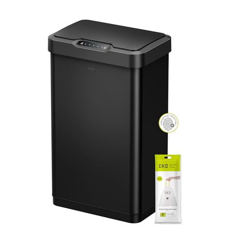EKO Mirage-T 50 Liter / 13.2 Gallon Touchless Rectangular Motion Sensor Trash Can or Recycling Bin, Brushed Stainless Steel Finish (Matte Black) - size: Mirage-T 50 liter - Matte Black