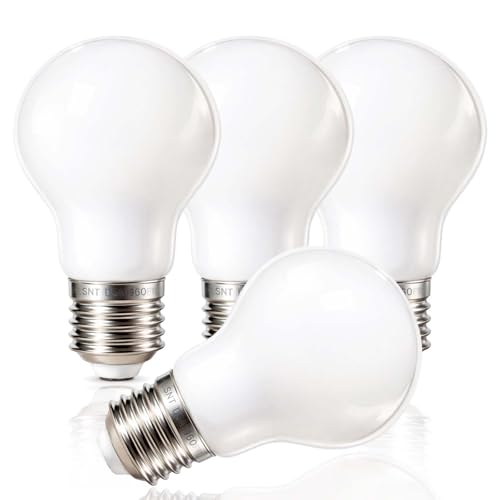 FLSNT A19 LED Bulbs, 7W 60W Equivalent Dimmable 3000K CRI90 E26 Base 4 Pack - color: Frosted 60w 3000k Warm White, size: 4 Count (Pack of 1)