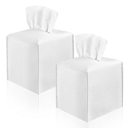 2 Pack 5"x5"x5" Square PU Leather Tissue Box Holders for Home & Office - color: White