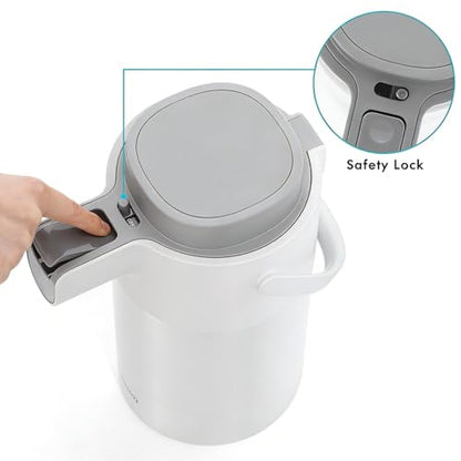 Tiken Airpot Coffee Dispenser with Pump - 102oz/3L Thermal Coffee Carafes for Hot Beverage - Stainless Steel Insulated Coffee Thermos Carafe - color: White, size: 102 Ounces