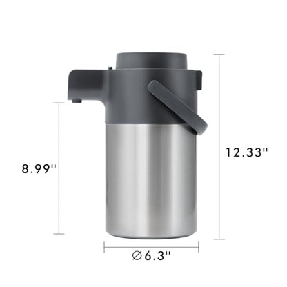Tiken Airpot Coffee Dispenser with Pump - 102oz/3L Thermal Coffee Carafes for Hot Beverage - Stainless Steel Insulated Coffee Thermos Carafe, Silver - color: Silver, size: 102 Ounces