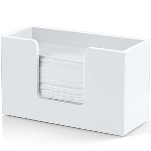 Paper Towel Dispenser Countertop, Wooden Bathroom Paper Towel Holder, White Napkin Holder for Kitchen, Countertop Multifold C-Fold, Z-Fold, Trifold Paper Hand Towel Dispenser for Bathroom Toilet - color: 1 Pack-white, size: 11.02" x 4.65" x 6.57"