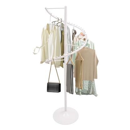 DYRABREST Spiral Rotating Clothing Rack, 5.91ft H 38-Ball Heavy Duty Garment Rack, Space Saving Standing Metal Sturdy Freestanding Hanger for Boutique Bedroom (White) - color: White