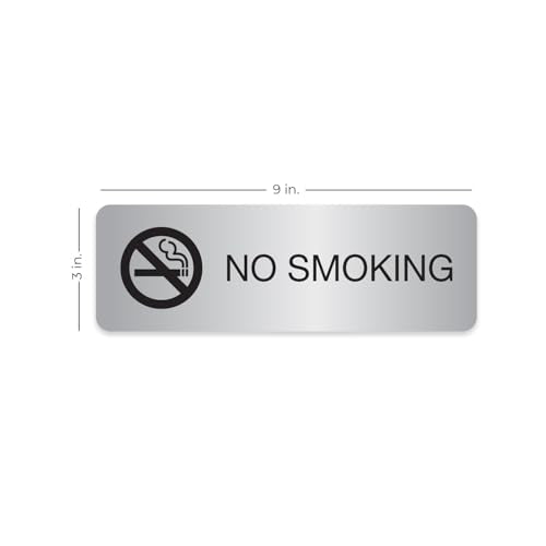 No Smoking Silver Sign/Small Business Restaurant Office School Smoking Prohibited Notice / 3" x 9" Flat Easy Adhesive Door And Wall Mount/Made In The USA - color: Silver, style: No Smoking