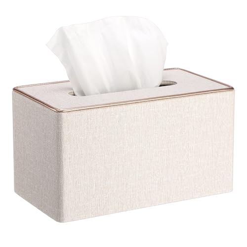 Sumnacon Large Tissue Box Cover Rectangle,Magnetic Bottom Tissue Box Holder - color: Beige With Rose Gold Trim, size: Large