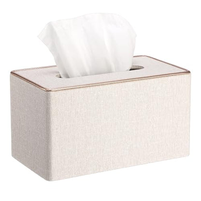 Sumnacon Large Tissue Box Cover Rectangle,Magnetic Bottom Tissue Box Holder - color: Beige With Rose Gold Trim, size: Large
