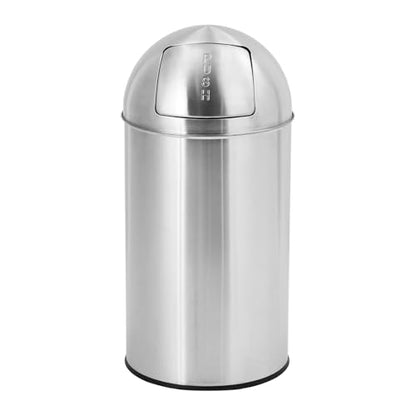 Heavy Duty Stainless Steel Public Trash Can – 13 Gallon (50l), Push Lid & Removable Inner Metal Bucket, Fingerprint-Proof, Durable Cylindrical Bin for Commercial and Public Spaces