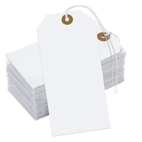 White Tags with String Attached,100 Pcs Large Price Tags, 4.76''×2.36'' - color: White