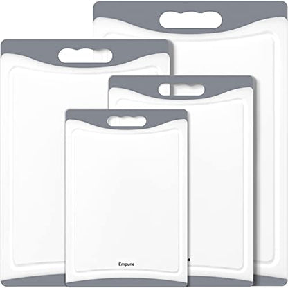 Empune BPA-Free Plastic Cutting Board for Kitchen with Juice Grooves, Extra Large Dishwasher Safe Cutting Boards Set of 4 with Handles, Thick Non-Slip Chopping Board for Meat, Fruit and Chicken, Grey - color: Gray