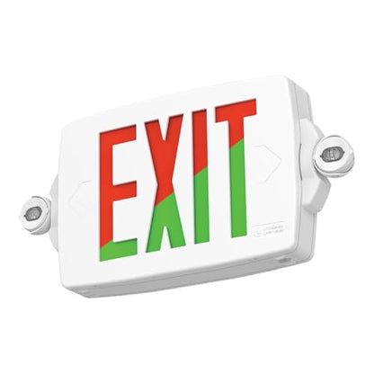 Lithonia Lighting Quantum LED Exit Sign Emergency Light Combo, Exit Sign and Emergency Lights for Business, 2-Head Fixture, Red/Green Selectable Letters, White (LHQM S W RG MVOLT M6) - color: Red/Green Selectable - White, size: 16.5" | Sign & Round Light