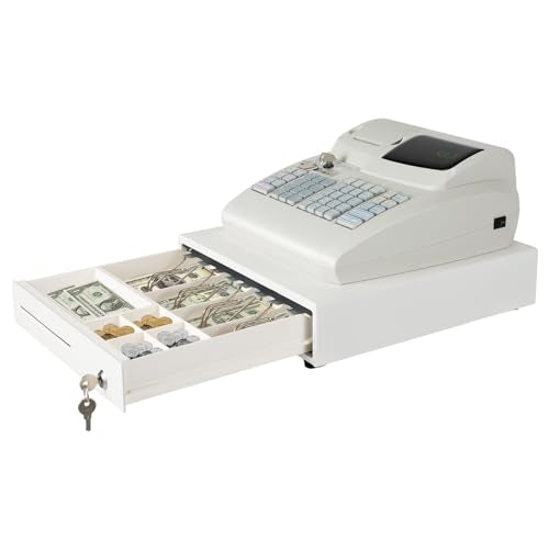47 Keys Electronic Cash Register for Business with LED Display & Lockable Cashing Drawer, Commercial Cash Management System, POS Casher for Retail Store Restaurant Supermarket, White - color: White, size: 47 Keys