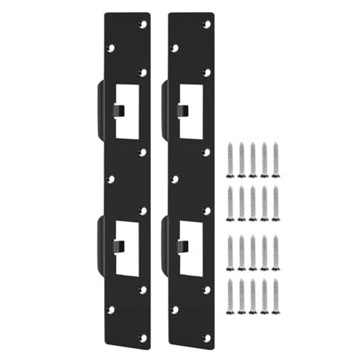Double Holes Latch Reinforcement Plate Heavy Duty Security Latch Plate Security Striker Plates for Exterior Interior Door Deadbolt Fix Door Frame for 4.5 inch Hole Center (Black-2Pcs) - color: Black-2Pcs