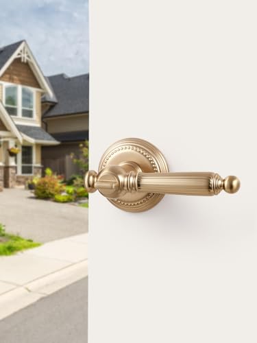 1 Pack Champagne Bronze Door Lever with Lock and Key Entry Door Handle Door Lever Bedroom and Bathroom Zinc Alloy - color: Champagne Bronze