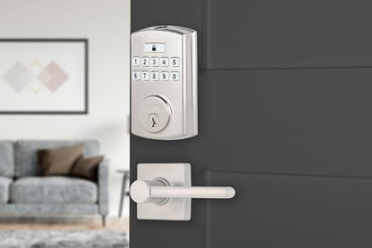 Brinks Fingerprint Door Lock with Lever – Keyless Entry Biometric Lock, Electronic Keypad Fingerprint Deadbolt with Auto-Locking, Front Door Lock and Interior Lever Set, Satin Nickel - color: Satin Nickel, style: Deadbolt & Passage Lever