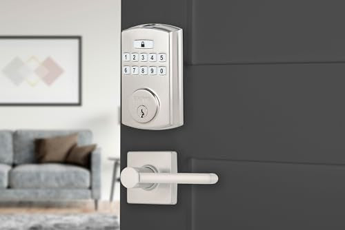 Brinks Fingerprint Door Lock with Lever – Keyless Entry Biometric Lock, Electronic Keypad Fingerprint Deadbolt with Auto-Locking, Front Door Lock and Interior Lever Set, Satin Nickel - color: Satin Nickel, style: Deadbolt & Passage Lever