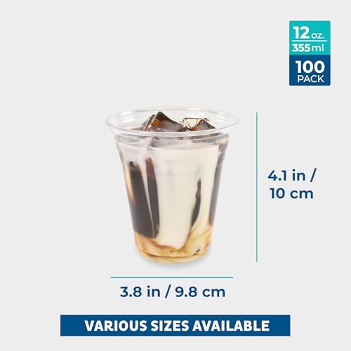 Freshware 12 oz Clear Disposable Plastic Cups, 100 Pack Clear Plastic Cups Tumblers, Heavy-duty Party Glasses, Disposable Cup for Thanksgiving, Halloween, Christmas Party - size: 12 oz. [100-PK]
