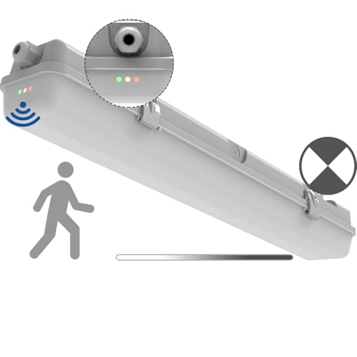 2FT LED Vapor Tight Emergency Light, Battery Backup,Tri-Level Motion Sensor,IP65 IK08, 10W(1250lm)/20W(2500lm), 5000K, Dimmable,Outdoor Waterproof Shop Light,Vapor Proof Light Fixture for Carport,FCC - color: 5000K