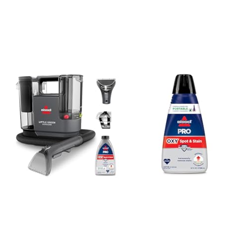 BISSELL Little Green Cordless SmartMix, Powerful Cordless Suction, HydroRinse Self-Cleaning Hose Tool + Bissell Professional Spot and Stain + Oxy Portable Machine Formula, 32 oz, Single, 32 Fl Oz