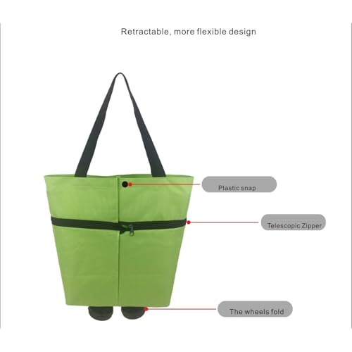 Foldable Wheeled Grocery Bag - Water-Resistant Rolling Tote - color: Blue Flower