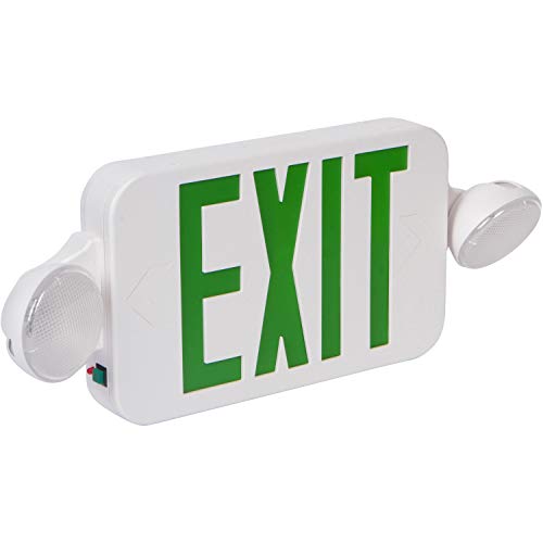 Morris Products Round Head LED Combo Exit Emergency Light – High Output, Green LED Color, White Housing – 76 Lumens, Energy Saving Lamps – Fully Automatic – Thermoplastic, Glare Free, Adjustable - size: High Output / 76 Lumens
