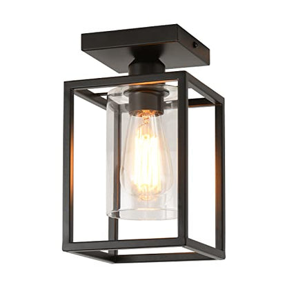 1 Pack Semi Flush Mount Black Metal Frame Ceiling Light with Clear Glass Shade, Farmhouse Fixture for Kitchen, Island, Entryway, Porch, Foyer, Dining Room - color: 1 Pack