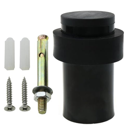 Modern Heavy Duty Floor Door Stop with Soft Rubber - Black Stainless Steel Cylindrical - 6.35cm/2.5inch