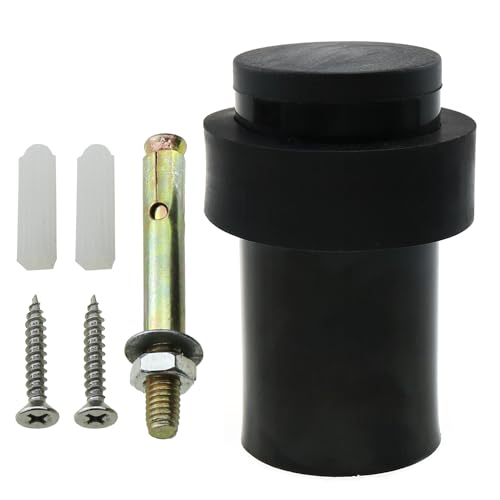 Modern Heavy Duty Floor Door Stop with Soft Rubber - Black Stainless Steel Cylindrical - 6.35cm/2.5inch