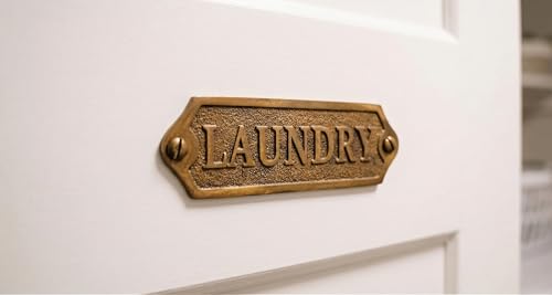 LAUNDRY Vintage Metal Door Sign – Antique Brass Laundry Room Plaque Durable Commercial-Grade Professional Signage, Easy Mount Office & Business Door Plaque - color: LAUNDRY