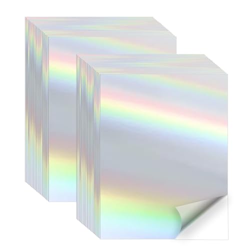 50 Sheets Holographic Sticker Paper, Printable Vinyl Holographic Sticker Paper for InkJet ＆ Laser Printer - 8.5 x 11 inches, Self- Adhesive/Waterproof/Quick-Dry - color: Holographic Sliver, size: 8.5" x 11"- 50 Sheets