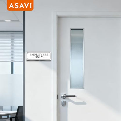 “EMPLOYEES ONLY” Acrylic Sign – Waterproof & Fade-Resistant Staff-Only Notice with Strong Adhesive + Pre-Drilled Holes (8.7"x3") | Office, Warehouse, Restricted Areas (White) - color: White