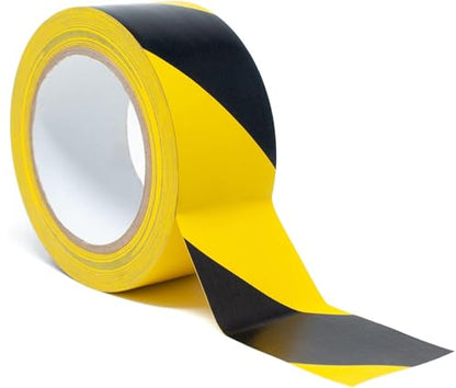 SINGHAL Floor Marking Tape - 2 Pack Black & Yellow Hazard Tape, 2" x 46 ft Each | Safety Warning Stripe Tape for Floors, Aisles, Warehouses & Hazard Areas