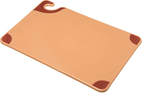 San Jamar Saf-T-Grip Plastic Cutting Board with Safety Hook, 12" x 18" x 0.5", Brown - color: Brown