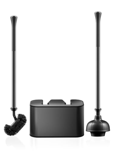 HAMITOR Toilet Bowl Brush and Plunger Set: 2-in-1 Hidden Holder Design - color: Black