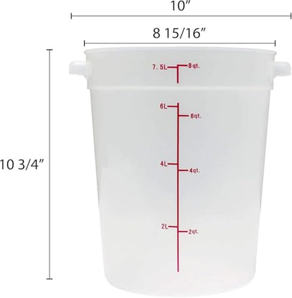 TrueCraftware- 8 Quart Round Food Storage Container Translucent Polypropylene- Commercial Reusable Food Container Canister with Measurement Markings for Meal Prep Pantry Kitchen - color: 8 Quart
