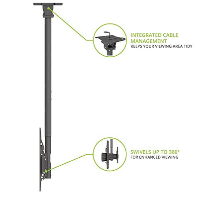 Kanto CM600SG Stainless Steel Outdoor Ceiling TV Mount for Most 37" - 70" TVs - Supports TVs up to 110lbs - Can Extend up to 66.3” in 2" increments - 360˚ Rotation - Max VESA 600x400 - style: Outdoor - For 37" to 70" TVs - Black