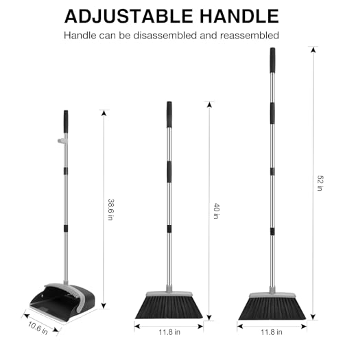 NACENA Broom and Dustpan Set with 52-in Long Adjustable Handle, Black Grey - color: Black-grey, size: 1 Pack