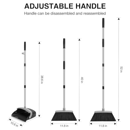 NACENA Broom and Dustpan Set with 52-in Long Adjustable Handle, Black Grey - color: Black-grey, size: 1 Pack