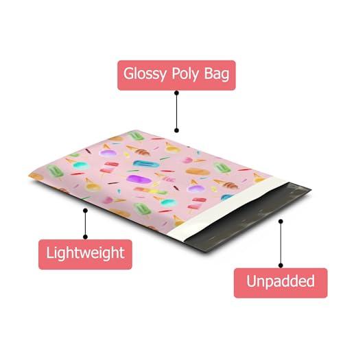 10x13 (100) Ice Cream Treats Summer Designer Poly Mailers Waterproof Self Sealing Tear Resistant Polymailers Shipping Envelopes Premium Printed Bags For Small Businesses - color: Ice Cream, size: 10x13 inches